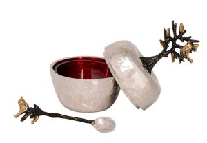 Picture of Yair Emanuel Honey Dish Hammered Stainless Steel Tree of Life Design with Spoon